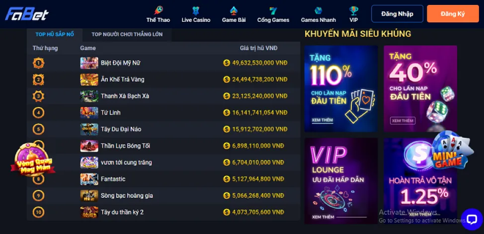 Hoàn trả cược thua Betvision